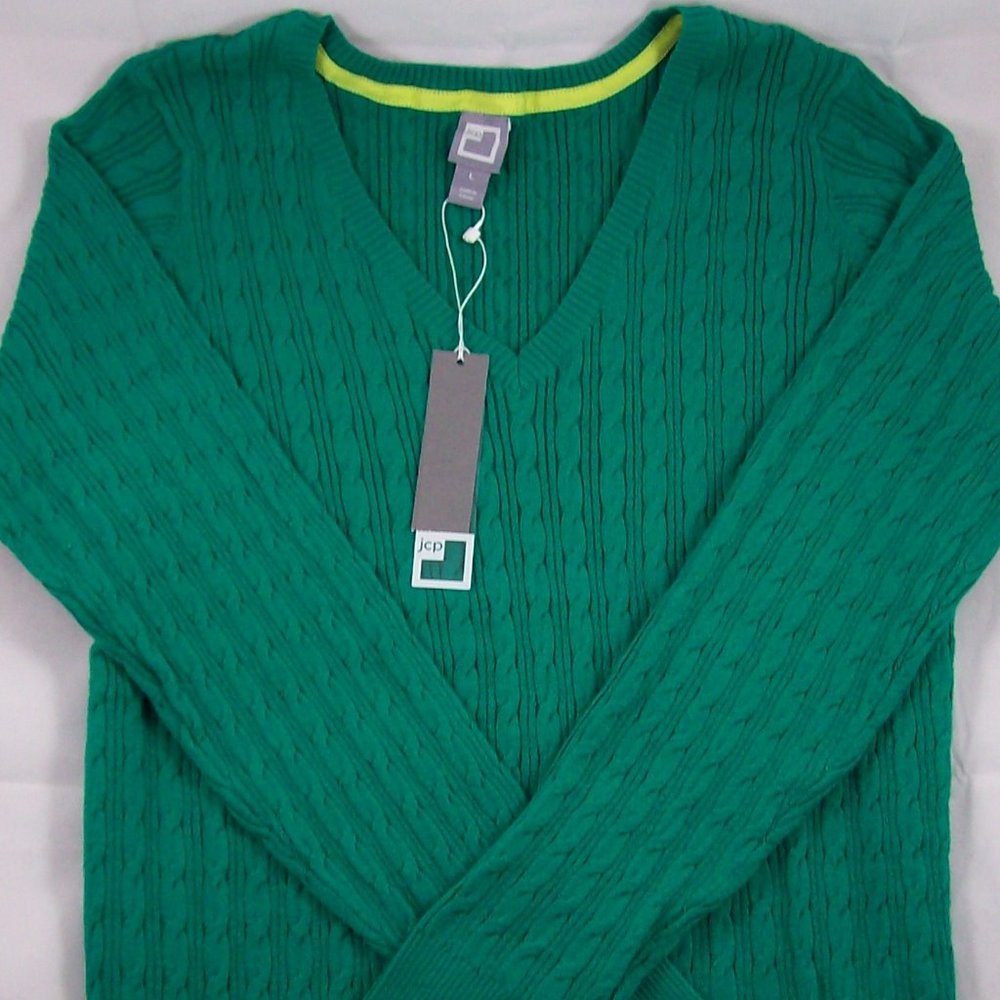 JCP Pepper Green Lightweight V-Neck Sweater
